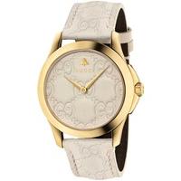 Gucci Ladies Gold Plated Cream Leather Strap Watch YA1264033