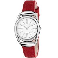 gucci ladies horsebit red leather strap watch ya140501