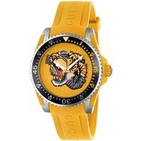 Gucci Mens Yellow Tiger Rubber Strap Watch YA136317