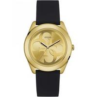 guess ladies gold plated black rubber strap watch w0911l3