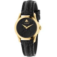 Gucci Ladies Gold Plated Black Leather Strap Watch YA126581
