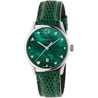 Gucci Ladies Green Signature Medium Leather Strap Watch YA1264042