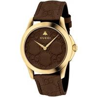 Gucci Ladies Gold Plated Brown Leather Strap Watch YA1264035