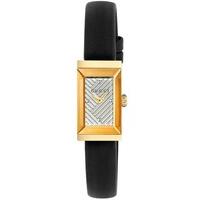 Gucci Ladies Rectangular Gold Plated Black Leather Strap Watch YA147506