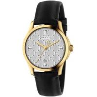 Gucci Ladies Gold Plated Black Leather Strap Watch YA1264027