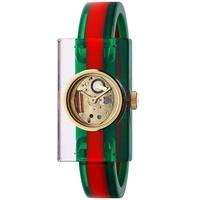 Gucci Ladies Gold Plated Green Red Medium Plastic Bangle Watch YA143501