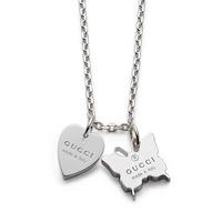 Gucci Trademark Engraved Heart and Butterfly Necklace YBB22398300100U
