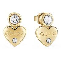 Guess Ladies Guessy Gold Plated Crystal Heart Stud Earrings UBE82002