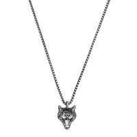 Gucci Forest Silver Wolf Head Pendant Necklace YBB47693000100U