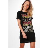 Gwen Band Print Shoulder Pad T-shirt Dress - black