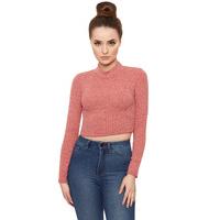 Gwyneth Ribbed Polo Crop Top - Salmon