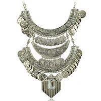 Gypsy Statement Necklace -Ethnic Jewelry Boho Coin Necklace Tribal Collar N1799