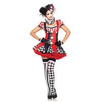 Harlequin Clown Red Black Polyester Women\'s Halloween Costume (One Size)for Carnival