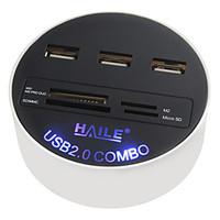 HAILE HU-03 White Round 3-Port USB2.0 HUB with Card Reader Function 80cm Cable