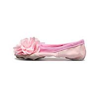 Handmade Canvas Dance Shoes Split-sole Ballet Slipper With Satin Flower For Kids