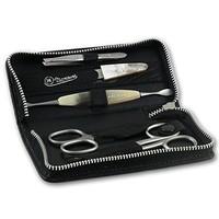 Hans Kniebes 5 Piece Luxury Real Horn and Stainless Steel Manicure Set in Black Leather Case