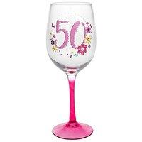 Happy 50th Birthday Party Celebration Wine Glass - Pink Princess Floral