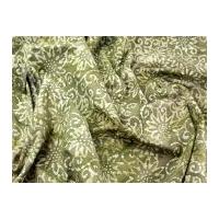 Hand Printed Floral Batik Cotton Dress Fabric Khaki Green