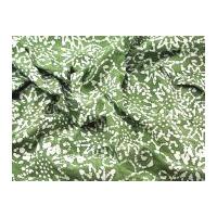 Hand Printed Floral Batik Cotton Dress Fabric Olive Green