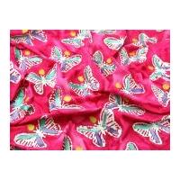 Hand Painted Butterfly Batik Cotton Dress Fabric Cerise Pink