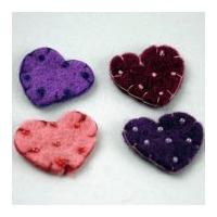 Habico Beaded Heart Handmade Felt Embellishments Pink Purple