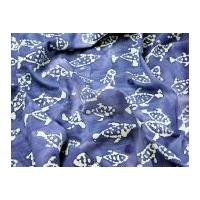 Hand Printed Fish Batik Cotton Dress Fabric Blue