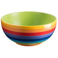 handpainted rainbow stripe ceramic salad bowl