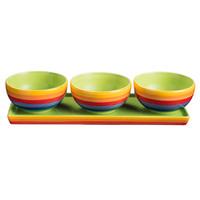 Handpainted Rainbow Stripe Tapas Bowls - Set of 3