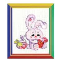 Happy Bee Cross Stitch Kits for Beginners Bunny with a candy 12.5cm x 16.2cm