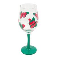 Hand Painted Wine Glass Butterfly Green