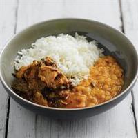 halal chicken saag rajasthani dal with safron rice