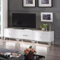 Hazel TV Stand In White High Gloss With Chrome Legs And LED