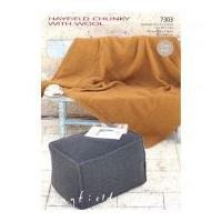 Hayfield Home Footstool & Throw With Wool Knitting Pattern 7303 Chunky