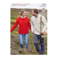Hayfield Ladies & Mens Sweaters With Wool Knitting Pattern 7066 Aran