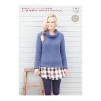 Hayfield Ladies Sweater With Wool Knitting Pattern 9747 Super Chunky