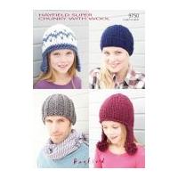 Hayfield Family Hats With Wool Knitting Pattern 9750 Super Chunky