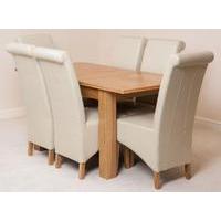 Hampton Solid Oak Extension Dining Table & 6 Ivory Montana Leather Chairs