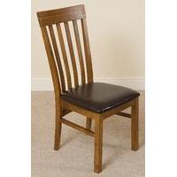 Harvard Solid Oak Rustic Wood & Brown Leather Dining Chair