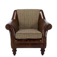 Harris Tweed Leather Dalmore Accent Chair, Bracken Herringbone