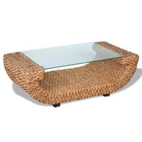Hand Woven Coffee Table Water Hyacinth with Glass Top