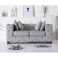 Harper Chesterfield Grey Plush Fabric Two-Seater Sofa