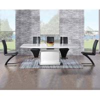 Hailey 160cm White High Gloss Extending Dining Table with Black Hampstead Z Chairs