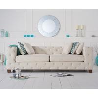 Harper Chesterfield Ivory Fabric Three-Seater Sofa