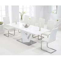 Harmony 160cm White High Gloss Extending Dining Table with Malaga Chairs
