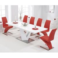 Harmony 160cm White High Gloss Extending Dining Table with Red Hampstead Z Chairs