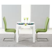 Hampstead 80cm White High Gloss Dining Table with Lime Green Malaga Chairs