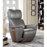 Halifax Electric Recliner Chair In Grey Leather And Walnut Base