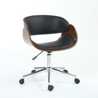 Hawley Home Office Chair In Black PU And Walnut With Castors