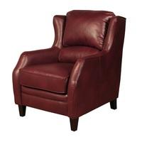 Halton ArmChair In Burgundy Leather Look Fabric With Wooden Legs