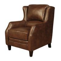 Halton Sofa Chair In Tan Leather Look Fabric With Wooden Legs